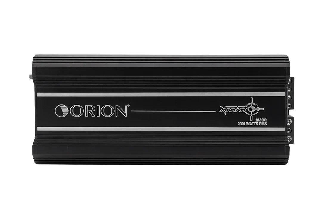 Orion XTRPRO2K monoblock amplifier, black heatsink with power labeling