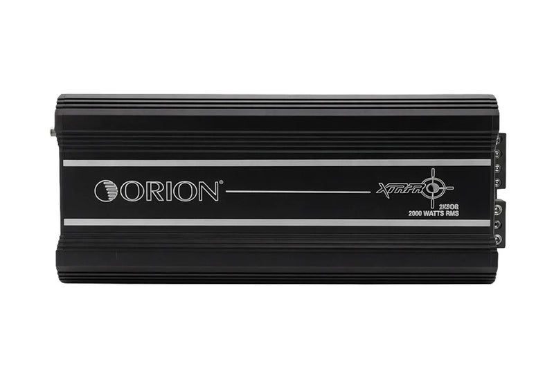 Orion XTRPRO2K monoblock amplifier, black heatsink with power labeling