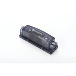 Dark gray fuse holder with clear cover and mounting holes