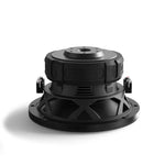 8-inch Orion subwoofer base view, black basket with metal mounting plate and screw posts