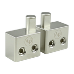 Audiopipe amp input reducer with offset stubs, twin threaded ports on silver blocks