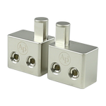 Audiopipe amp input reducer pair, silver metal blocks with two threaded openings