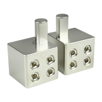Audiopipe PB-P108 amp input reducer with offset stub, two metal blocks, six threaded ports