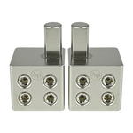 Metal amp input reducer, two square blocks with four bolt ports each and two stubs
