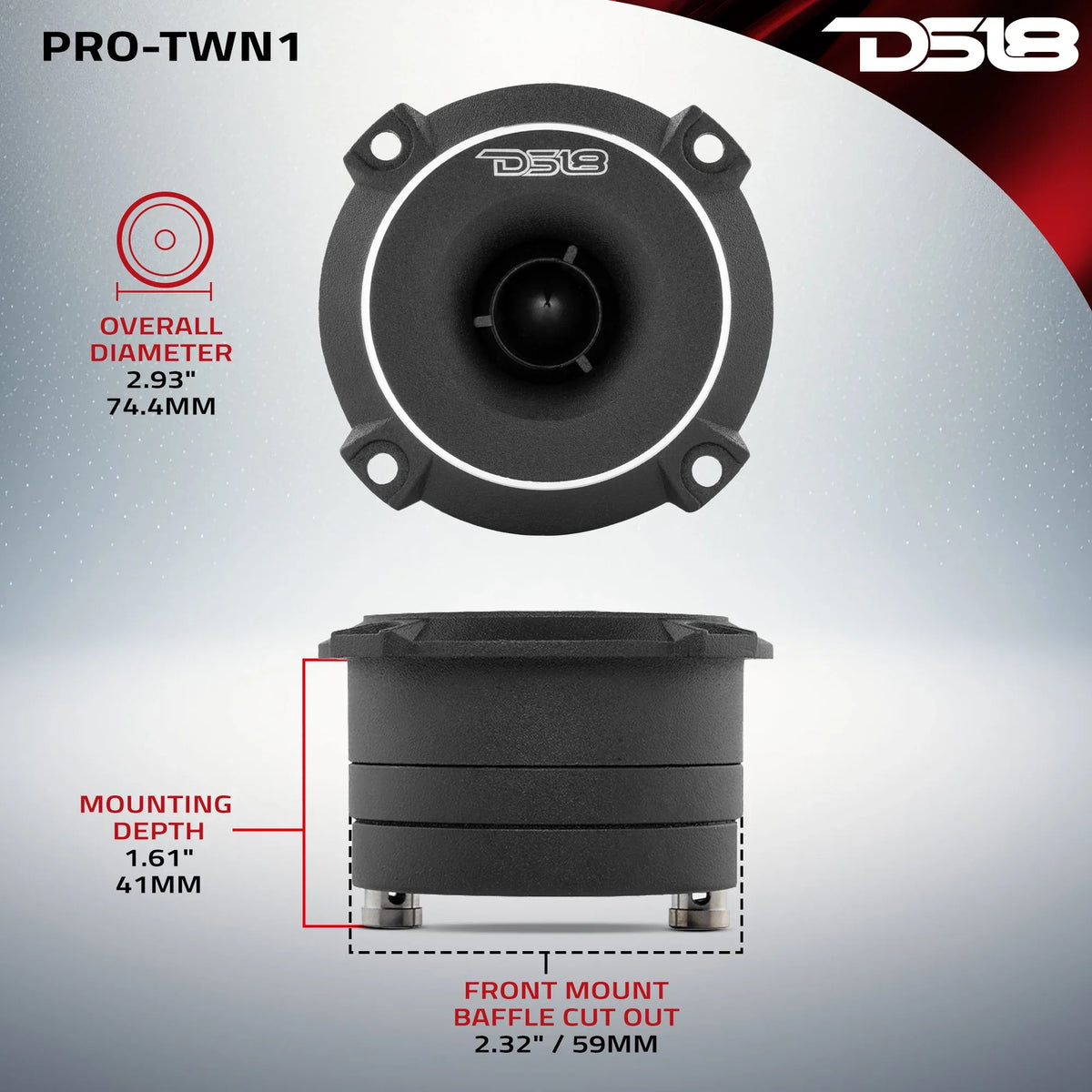 DS18 PRO-TWN1 3" 120W High Compression Neo Slim Super Bullet Tweeter (Single)
