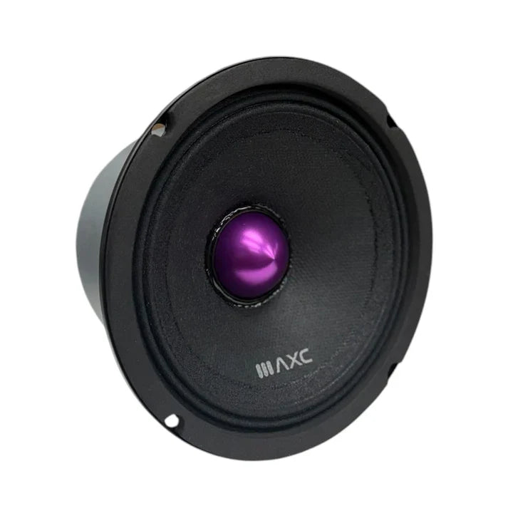 5.25-inch midrange speaker with black cone and purple center dome