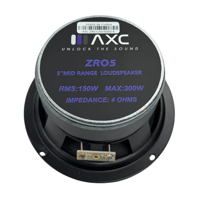 5.25-inch midrange speaker rear with spec label and black frame