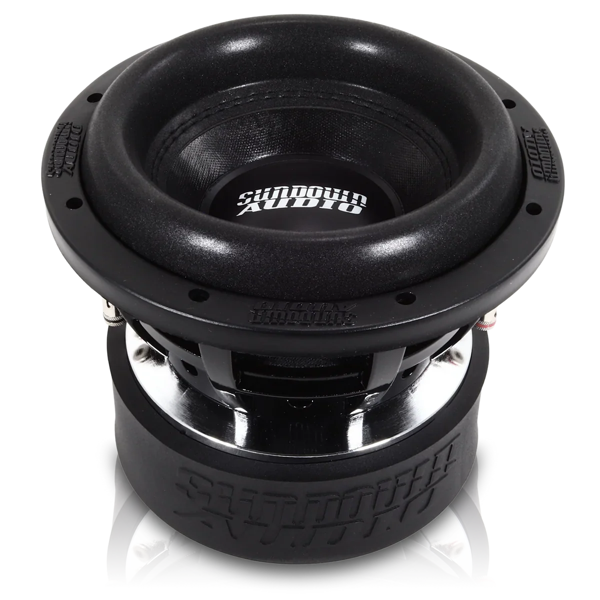 Sundown SA8 v.3 8-inch subwoofer cone and black basket with vent holes