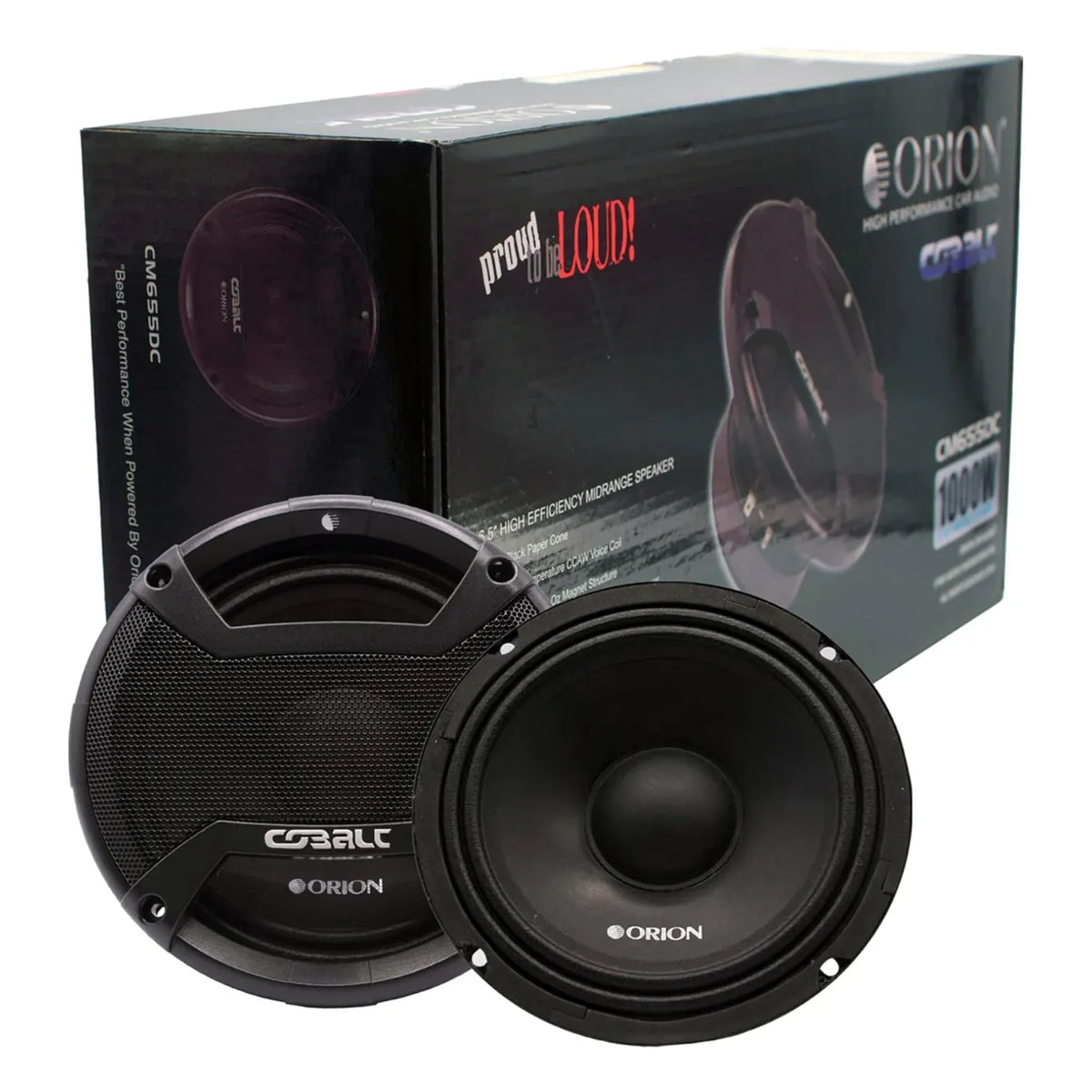 Pair of black 6.5-inch car midrange speakers with grilles and speaker cones