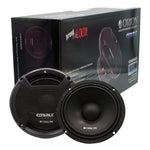 Pair of black 6.5-inch car midrange speakers with grilles and speaker cones