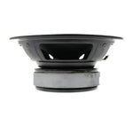 Side view of black speaker driver showing basket and mounting flange