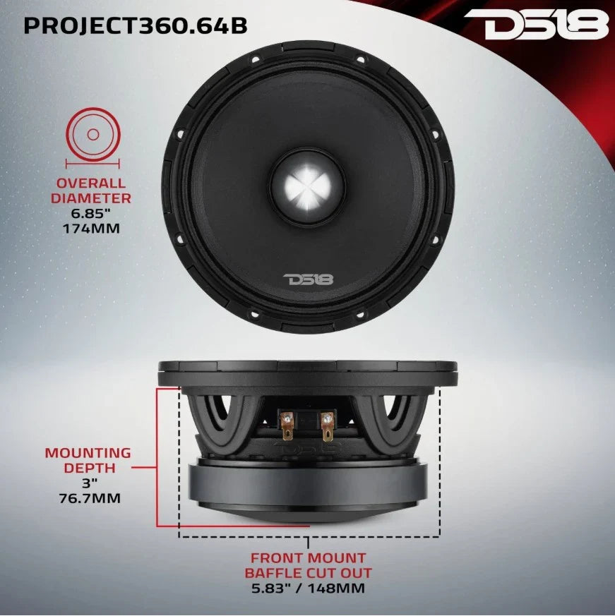 DS18 PROJECT 360 | 6.5" 300W RMS Midrange Speaker w/ Bullet (Single)