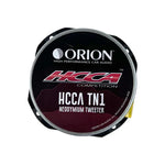 Neodymium bullet tweeter label with ORION HCCA TN1 and high performance car audio text
