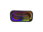 RGB LED light panel with multicolor curved light bars in dark housing