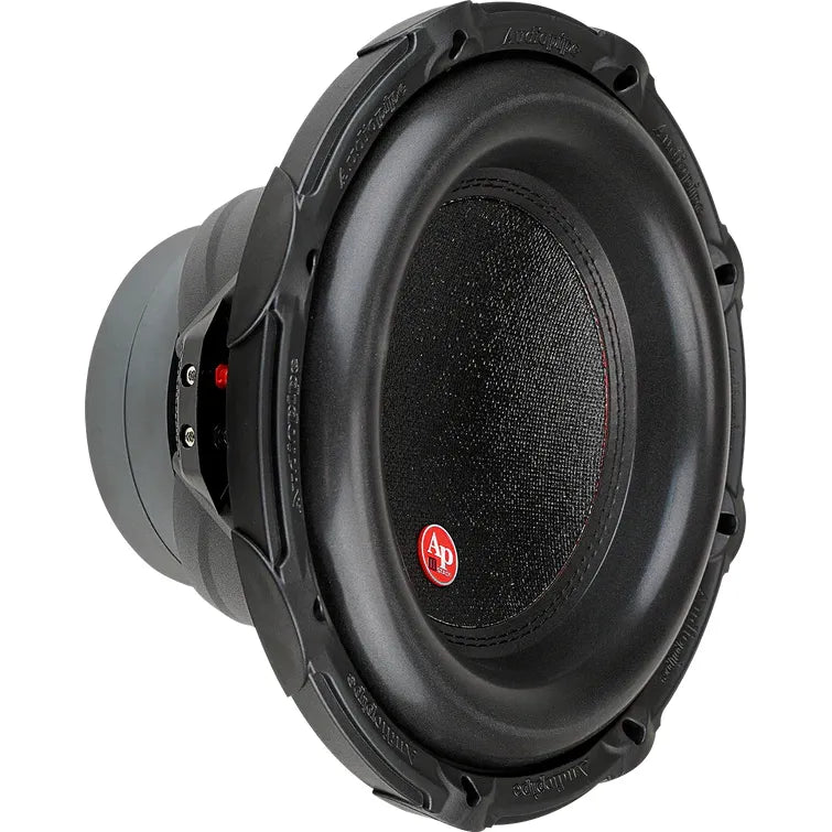 Audiopipe 12-inch subwoofer with black cone and mounting housing