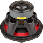 Audiopipe 12-inch subwoofer with red surround and metal basket vent fins