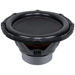 Black 15-inch subwoofer rear view with dust cap and surrounding frame holes.