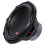 Black 15-inch subwoofer driver with black mesh cone and visible mounting brackets.