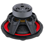Black 15-inch subwoofer top view with vented fins and internal support channels.