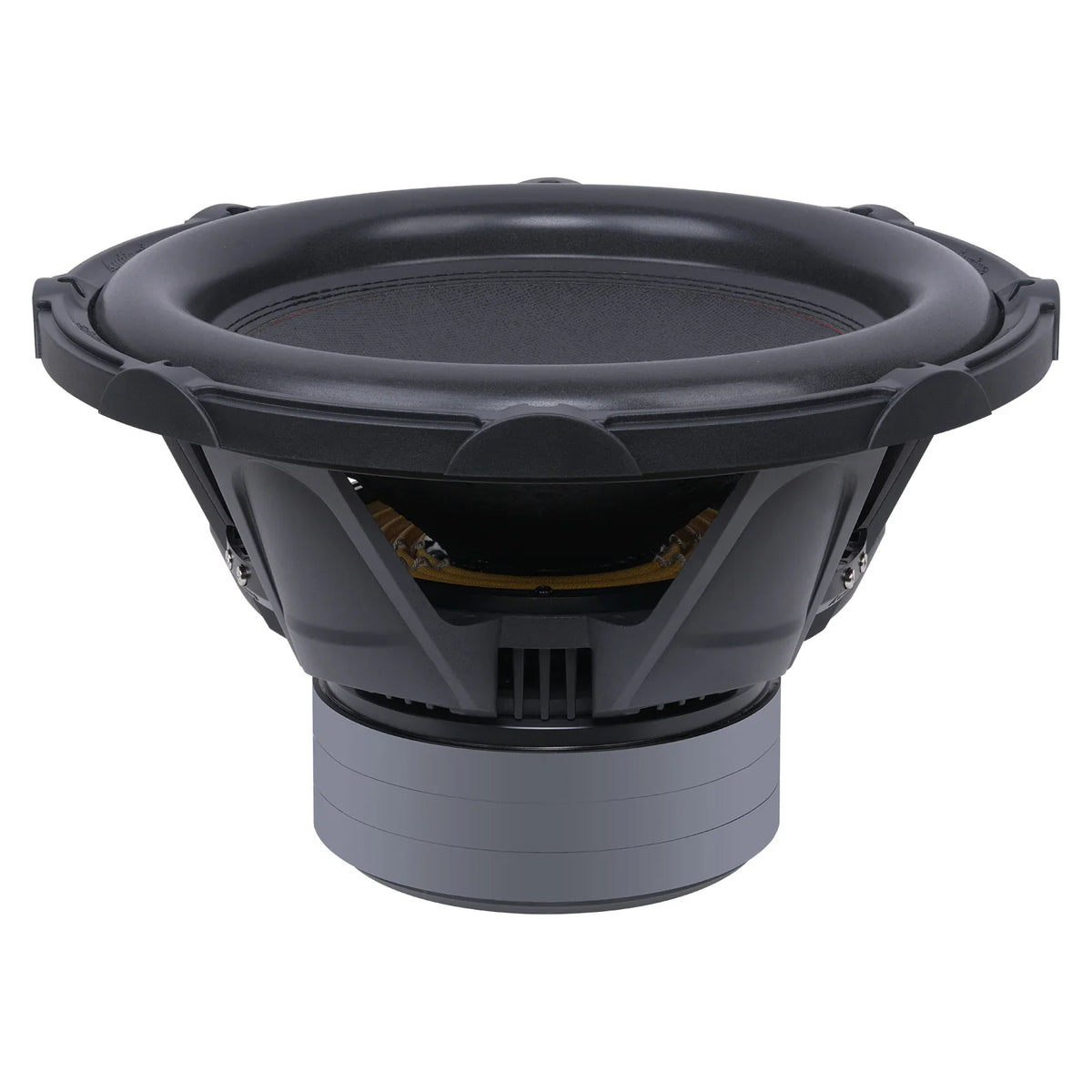 Black subwoofer rear view showing inner components and wiring space