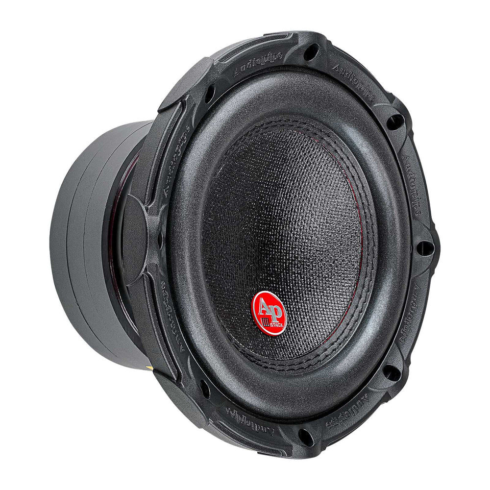 Triple-stack 8 in subwoofer with black cone and red logo badge