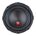 Triple-stack 8 in subwoofer close-up of black cone and red logo badge