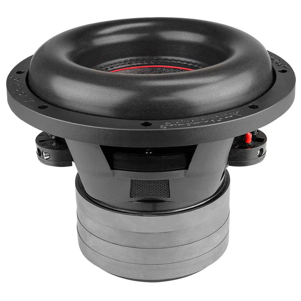Audiopipe 10-inch DVC 4-ohm car subwoofer with black cone and red accents