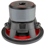 Audiopipe 10-inch DVC 4-ohm subwoofer rear view with metal frame and red components