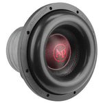 Audiopipe 10-inch subwoofer driver, black frame with red-ring grille and mesh