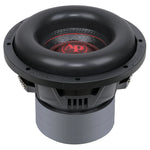 10-inch quad stack subwoofer side view with black cone and mounting rim