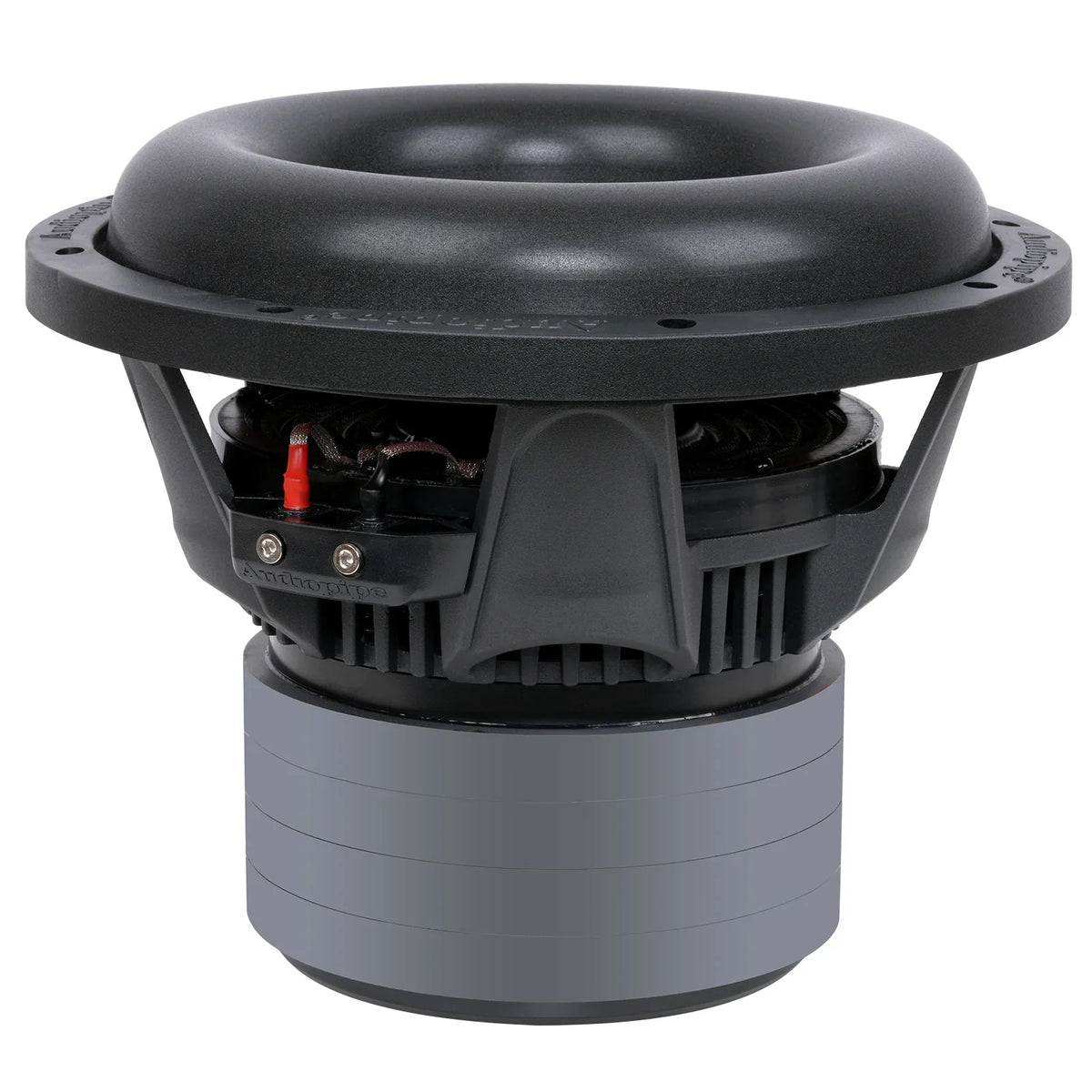 10-inch quad stack subwoofer rear view with exposed internal components and terminals