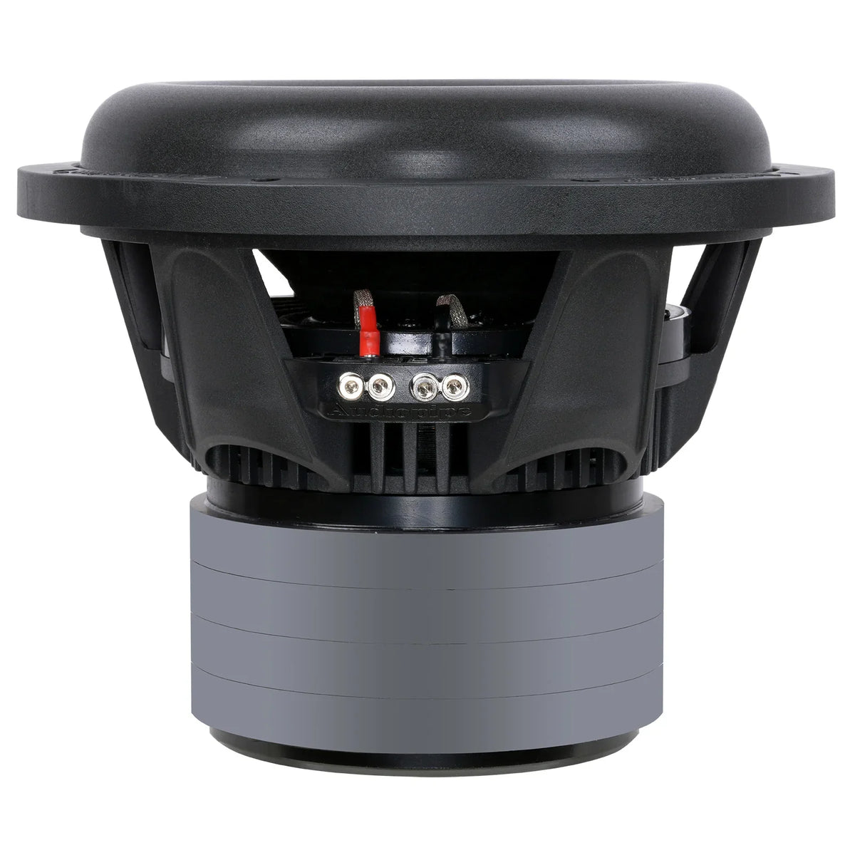 10-inch quad stack subwoofer rear view showing terminal connections inside