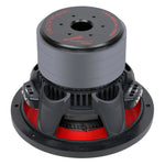 10-inch quad stack composite cone subwoofer with red cone and black frame