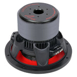 10-inch quad stack subwoofer angled view showing red motor chamber and terminal block