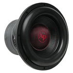 Audiopipe 12-inch subwoofer angled view with black grille and red AP badge