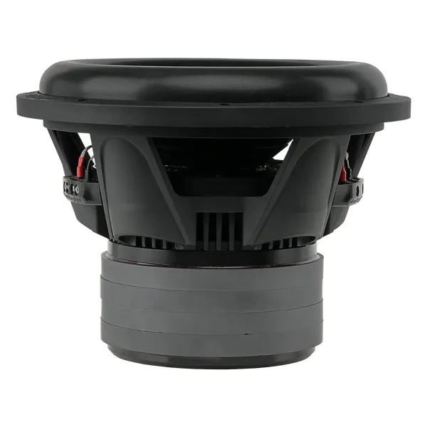 Black 12-inch subwoofer with rear frame and open speaker terminals