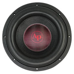 Black 12-inch subwoofer front grille with red AP logo center