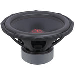 Audiopipe 18-inch subwoofer top view showing black cone surround and red AP label