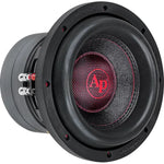 Audiopipe 8-inch DVC subwoofer with black cone and red dust cap detail