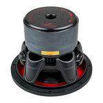 12-inch subwoofer motor assembly with black basket and red surround ring