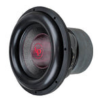 Audiopipe 12-inch subwoofer angled view with black frame and red center logo