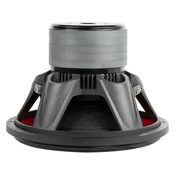 15-inch subwoofer motor basket with gray fins and black mounting base