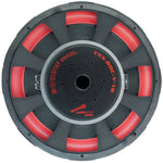 18-inch subwoofer back view with black frame and red cone segments