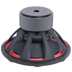 18-inch subwoofer rear driver with grey top plate and red accent surround