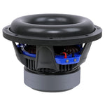 10-inch subwoofer underside with blue mounting plate and visible internal coils