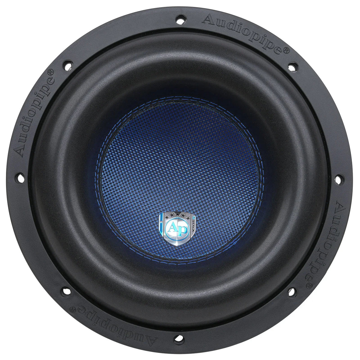 10-inch subwoofer front grille with blue mesh dust cap and black rubber surround