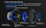 Subwoofer pipe-style basket with blue cone, thick foam surround, and aluminum spider