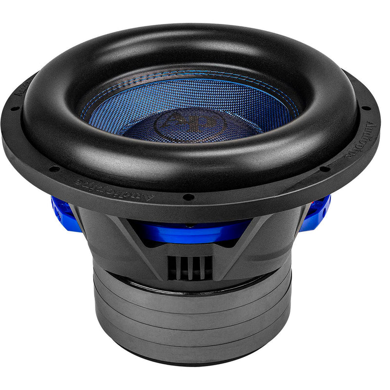 12-inch Audiopipe DVC subwoofer with black frame and blue speaker surround