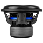 Audiopipe subwoofer side view with black basket and visible wiring terminals