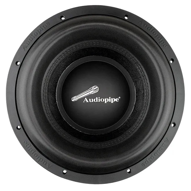 Black 12-inch subwoofer speaker with fabric surround and Audiopipe center logo